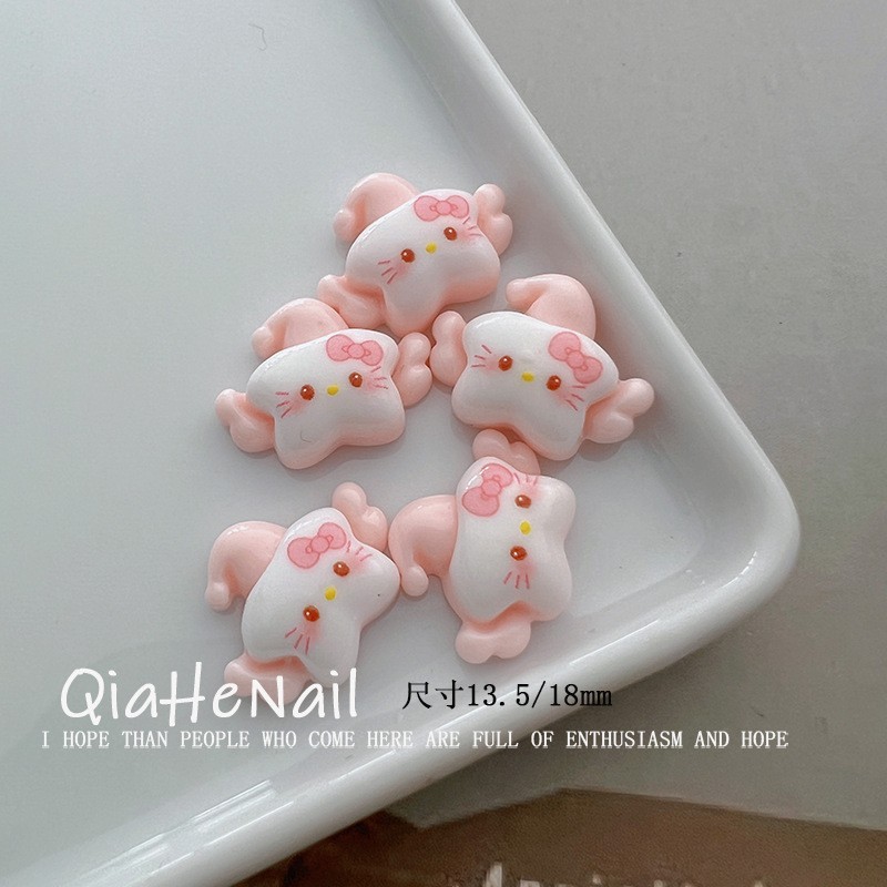 Rou Bao 20 ชิ้นเล็บน่ารัก Hello Kitty แมวการ์ตูน Star คุกกี้สีชมพู Girly 3D เรซิ่นสําหรับเล็บ Art DIY Handmade ตกแต่ง - รูปที่ 3