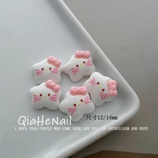 Rou Bao 20 ชิ้นเล็บน่ารัก Hello Kitty แมวการ์ตูน Star คุกกี้สีชมพู Girly 3D เรซิ่นสําหรับเล็บ Art DIY Handmade ตกแต่ง