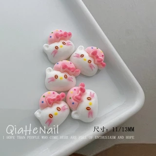 Rou Bao 20 ชิ้นเล็บน่ารัก Hello Kitty แมวการ์ตูน Star คุกกี้สีชมพู Girly 3D เรซิ่นสําหรับเล็บ Art DIY Handmade ตกแต่ง