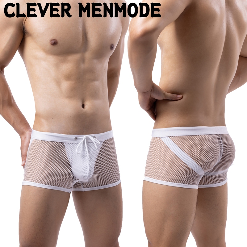 [CLEVER-MENMODE]ชุดชั้นในชายตาข่ายเชียร์แนวราบกลวงออกเซ็กซี่กางเกง Lacing Up ชุดชั้นในชายระบายอากาศ