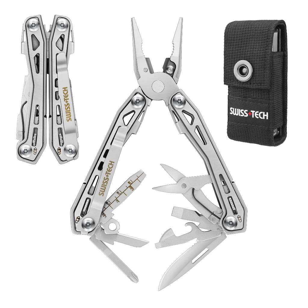 Swiss TECH-16 in 1 Camping Multitool EDC Multi-Folding Plier Wire Stripper กระเป๋ากลางแจ้งมินิแบบพกพาสําหรับ Camping มาใหม่ล่าสุด