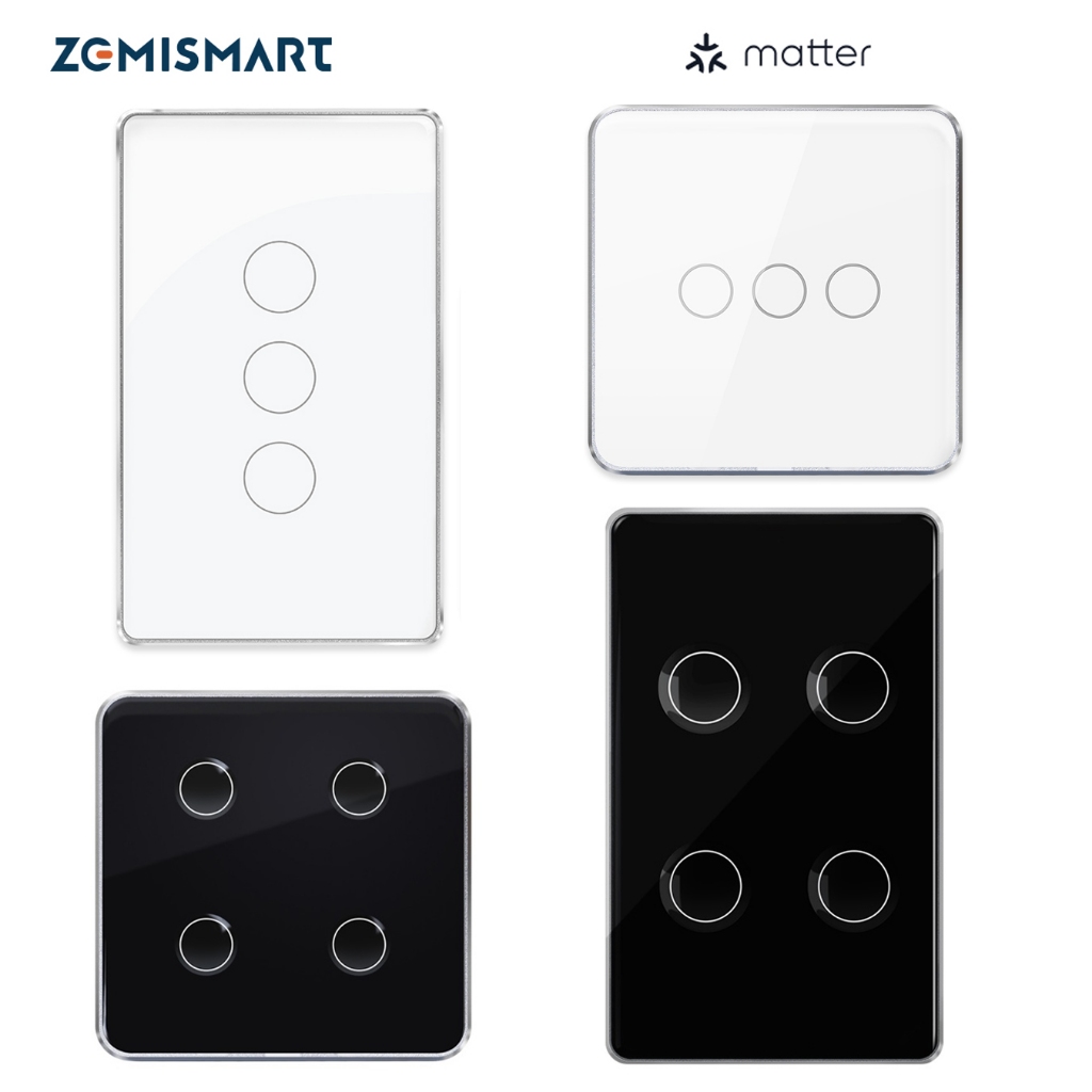 Zemismart Matter สวิตช์ไฟ,Matter WiFi Switch Neutral Touch Glass Switch,ทํางานร่วมกับ Siri Google Voice SmartThings Homekit App Control,1/2/3/4 Gang,สวิตช์สีดํา/สีขาว