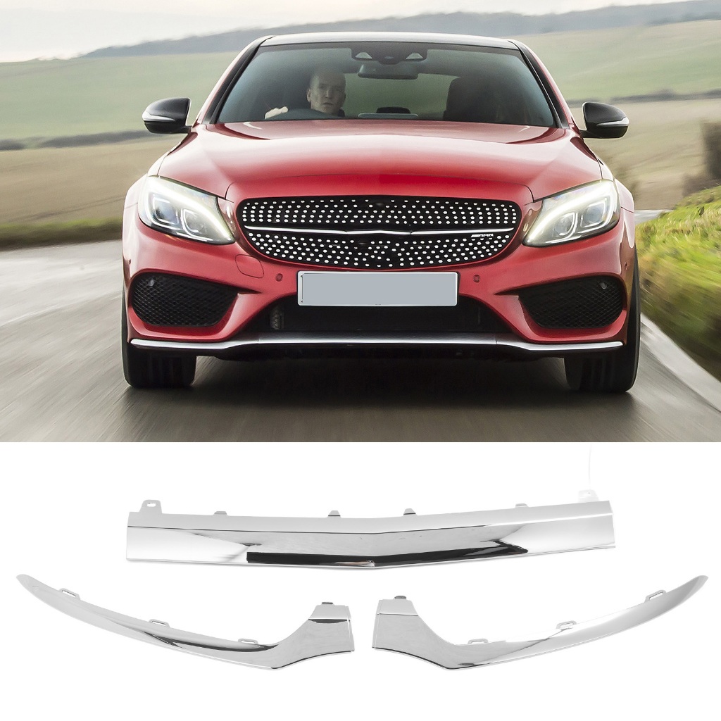 3ชิ้นกันชนหน้าล่างโครเมี่ยมตัด 2058851374เปลี่ยนสำหรับเบนซ์C-Class W205 C205 A205 S205 AMG C43  B_HILTY