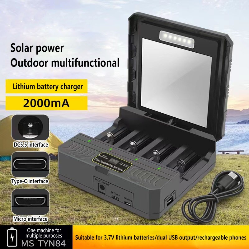 แผงโซลาร์เซลล์ 18650 26650 21700 เครื่องชาร์จแบตเตอรี่ลิเธียม Type-C พร้อม USB สําหรับวางแบตเตอรี่สามารถให้บริการเป็นพาวเวอร์แบงค์ได้
