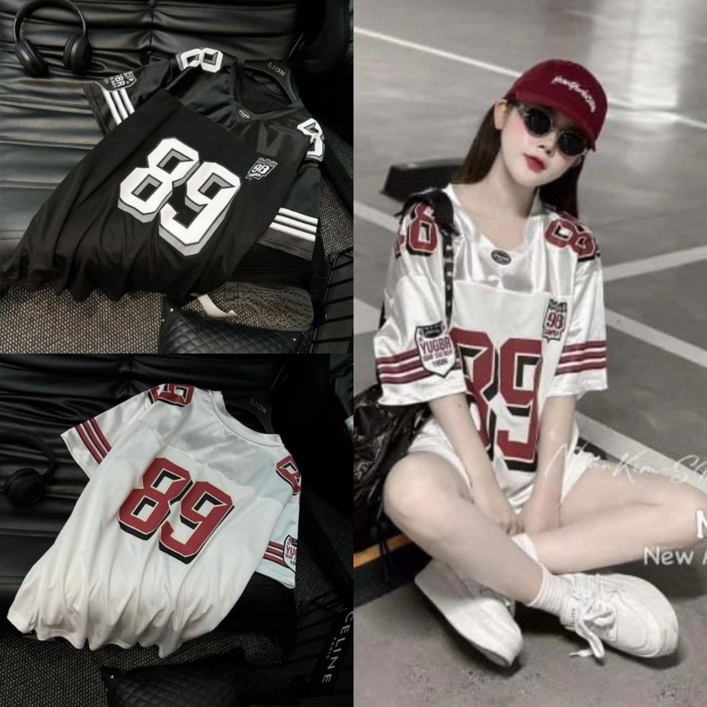 สไตล์เกาหลี Oversize หลวมเสื้อยืด NO.89 unisex สั้นแขนกุดฟุตบอลเสื้อยืด street สวมใส่สําหรับผู้หญิง Hot trend 2567