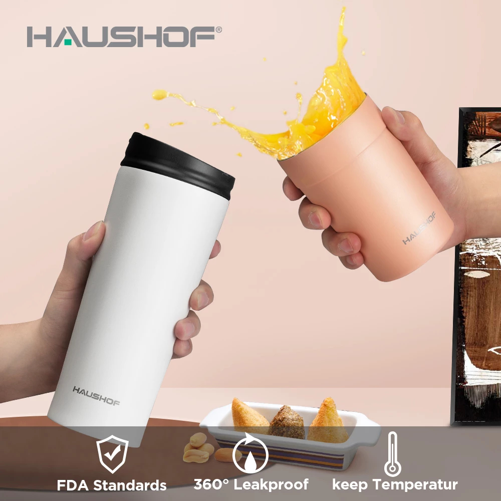 Haushof แก้วกาแฟสแตนเลส 360/500ML แก้วฉนวนสูญญากาศถ้วยกาแฟ Tumbler รถแก้วเดินทางสําหรับ Office Home Travel