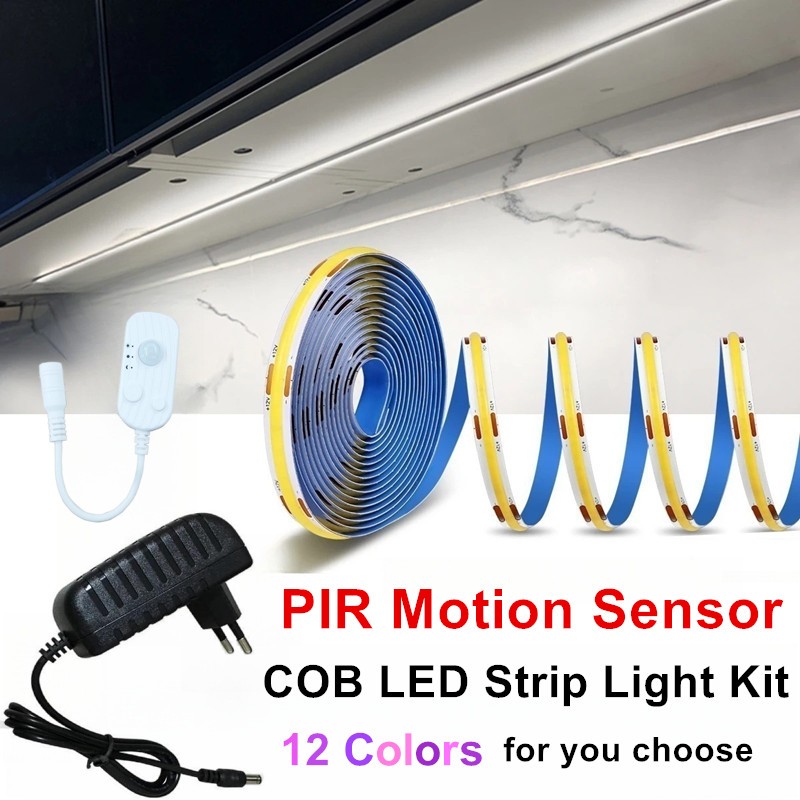 ชุดไฟ Led COB เต็มรูปแบบพร้อม PIR Motion Sensor Soft Flex Led เทปโคมไฟสําหรับห้องตู้เสื้อผ้าบันไดห้องครัวเตียงตู้