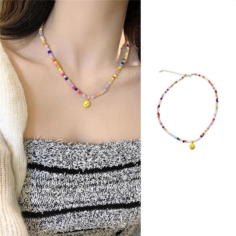 ใหม่ สร้อยคอลูกปัดสีบุคลิกภาพ ผู้หญิง น่ารัก ตลก หน้ายิ้ม จี้ COCOJEWELRY
