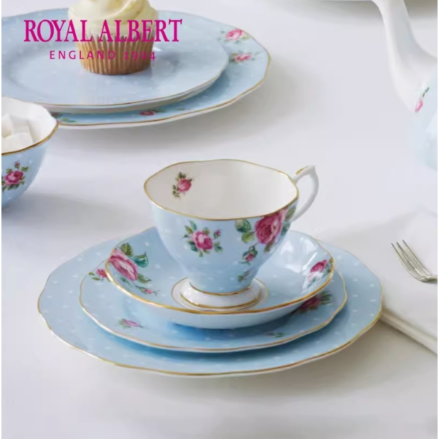 Royal Albert Royal Albert Rose Full Bone China ถ้วยกาแฟจานรองชุดชาอังกฤษหรูหรายุโรป