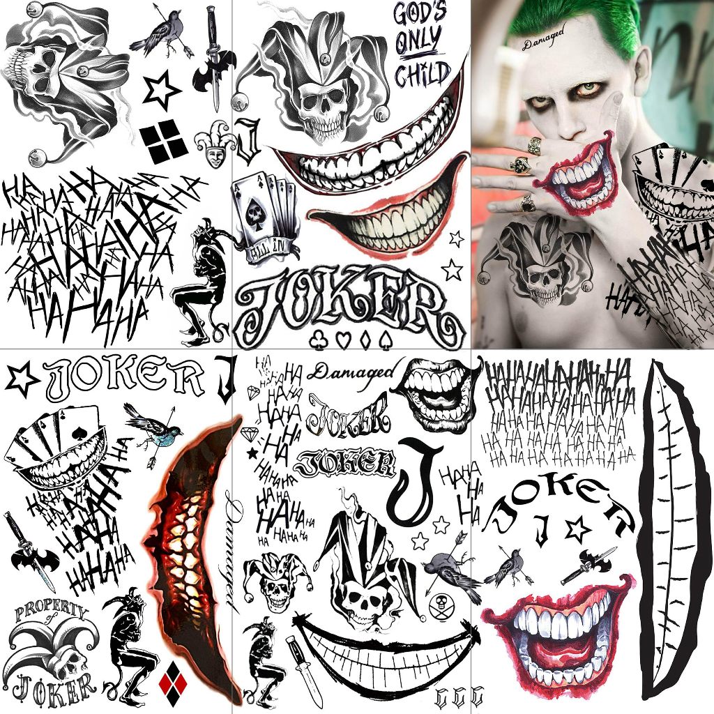 Tattoo กันน้ํา Joker แทททู แมงมุม รอยสัก Joker Tattoo Sticker ผู้หญิง ผู้ชาย Halloween คอสเพลย์ ปาร์