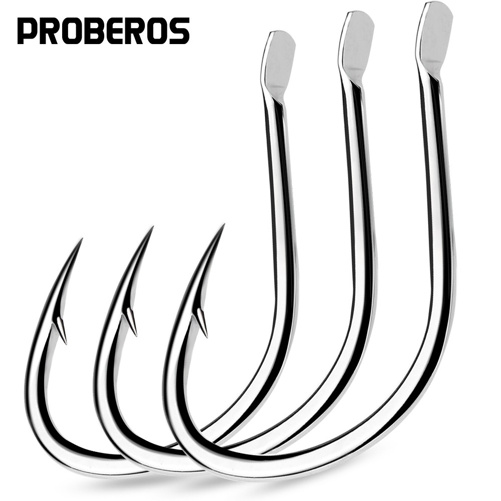 KATYUSHA 10 ชิ้นเหล็กคาร์บอนตะขอแบน 1/0-5/0 # เบ็ดตกปลาเดี่ยว Barbed ปลาคาร์พ Jig Fishhooks Anzol Pesca ตกปลา Tackle