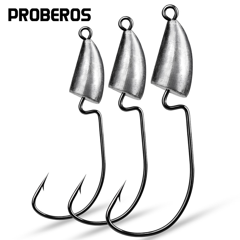 Proberos 5 ชิ้น Offset หนอนตะขอ 5g-7g-10g-14g ตะกั่ว Bullet หัว Fishhooks Jig หัว Weedded ตะขอตกปลาปลาคาร์พ Tackle