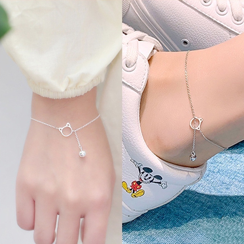 เครื่องประดับสร้อยข้อมือลูกปัดทรงกลมลายแมวน่ารักสไตล์เกาหลีสําหรับผู้หญิง