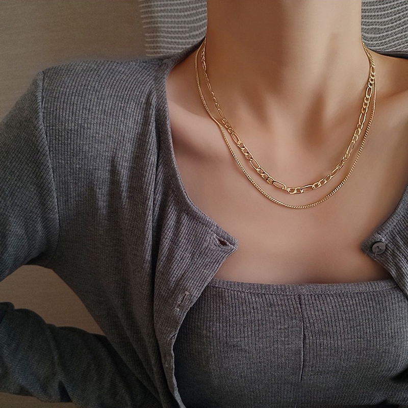 สร้อยคอโซ่ แบบหลายชั้น สไตล์ฮิปฮอป เครื่องประดับสำหรับผู้หญิง
