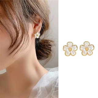 ต่างหูคริสตัลมุก รูปดอกไม้ สไตล์เกาหลี สําหรับผู้หญิง