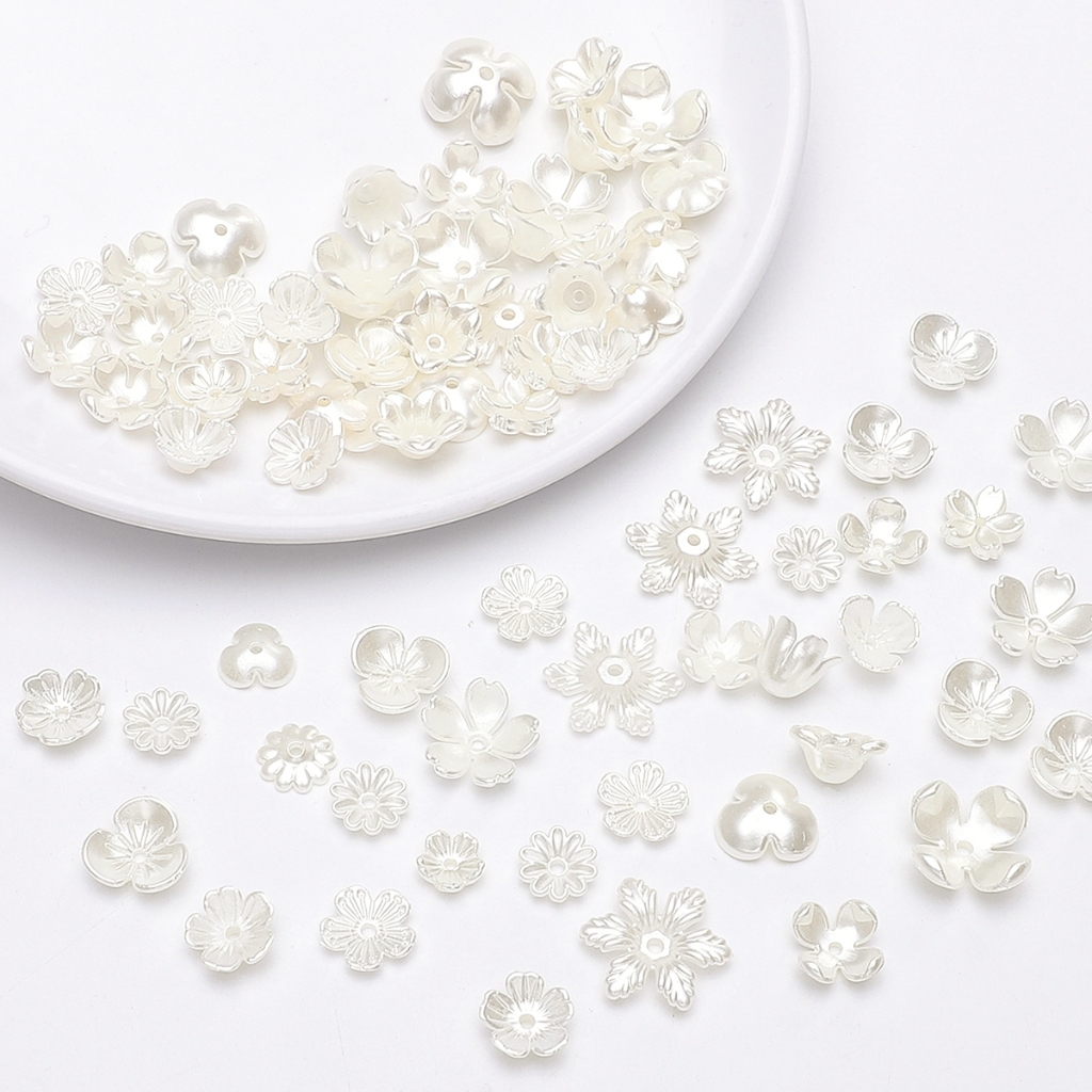 หน้าท้อง ดอกไม้มุกพลาสติกสีขาวบริสุทธิ์หลายรุ่นหลายสไตล์สําหรับการผลิต ทําเอง เครื่องประดับแขวนอุปกรณ์เสริม