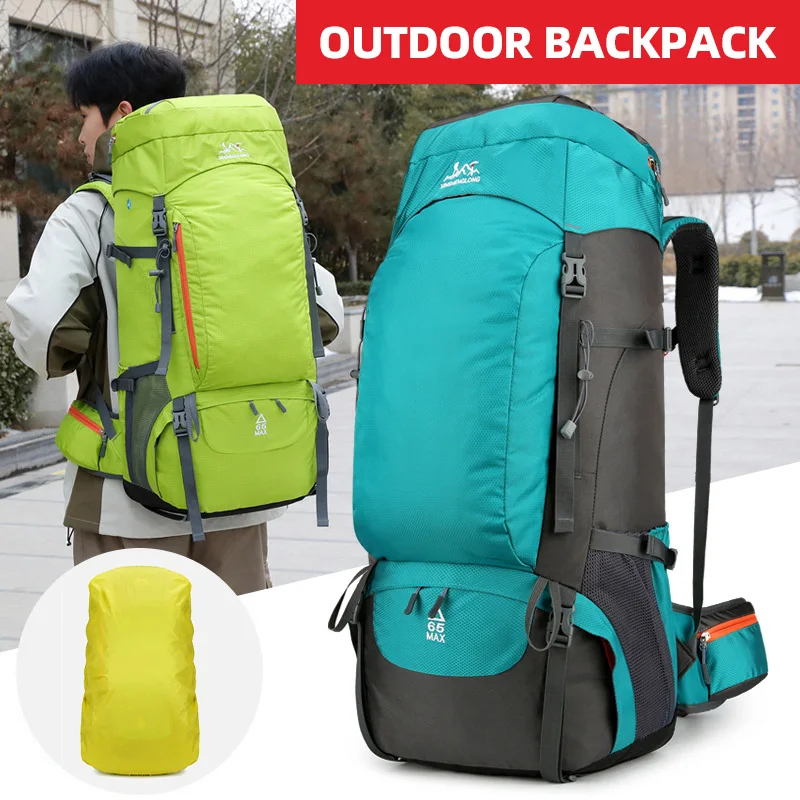 Mountainering กระเป๋าเป้สะพายหลัง 65L Camping กระเป๋ากีฬากลางแจ้ง Rucksack พร้อม Raincover สําหรับชา