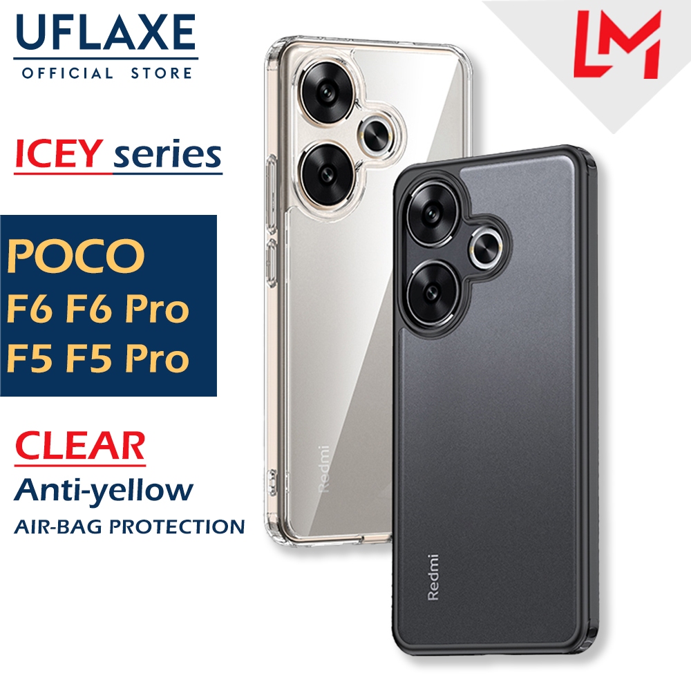 UFLAXE ICEY เคสแข็งสำหรับ Xiaomi POCO F6 F6 Pro POCO F5 Pro เคสโทรศัพท์ใสด้าน เคสมือถือต่อต้านสีเหลือง เคสกันกระแทกป้องกันเต็มรูปแบบ