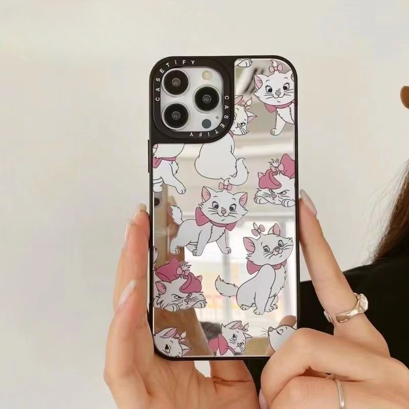 กระจกปลอกน่ารัก Mary Cat สําหรับ iPhone 11 12 13 14 15 16 Pro Max X XR XSMAX 7 8 SE2020 เคสโทรศัพท์กันกระแทกคลุมทั้งหมด