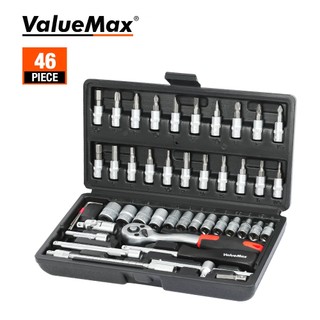 Valuemax 46 ชิ้นเครื่องมือช่างกล่องเครื่องมือกลชุดซ่อมรถยนต์รถจักรยานยนต์สําหรับไขควงบ้าน 1/4 นิ้วชุดประแจกระบอกวงล้อไขควงชุด