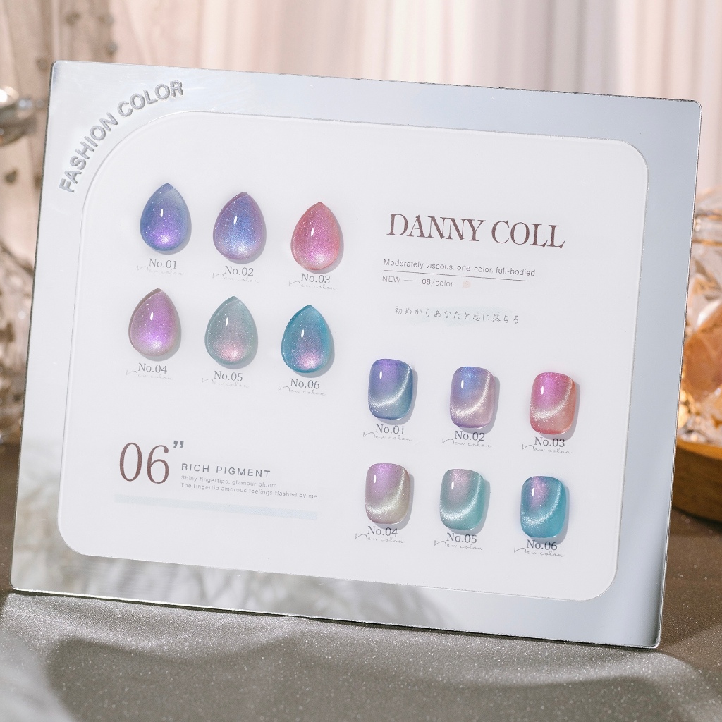 พร้อมส่ง เซ็ตสีเจล DANNY COLL 6สี โทนสีลูกแก้ว แคทอาย แถมชาร์ตสี+ไม้แม่เหล็ก 15ml#N13