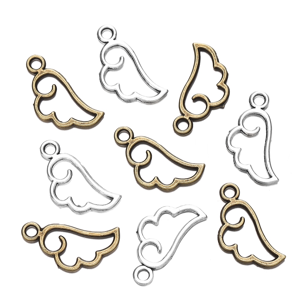 จี้ปีกนางฟ้าชุบเงิน 10-50ชิ้น โลหะผสม สำหรับDIYสร้อยข้อมือ สร้อยคо́