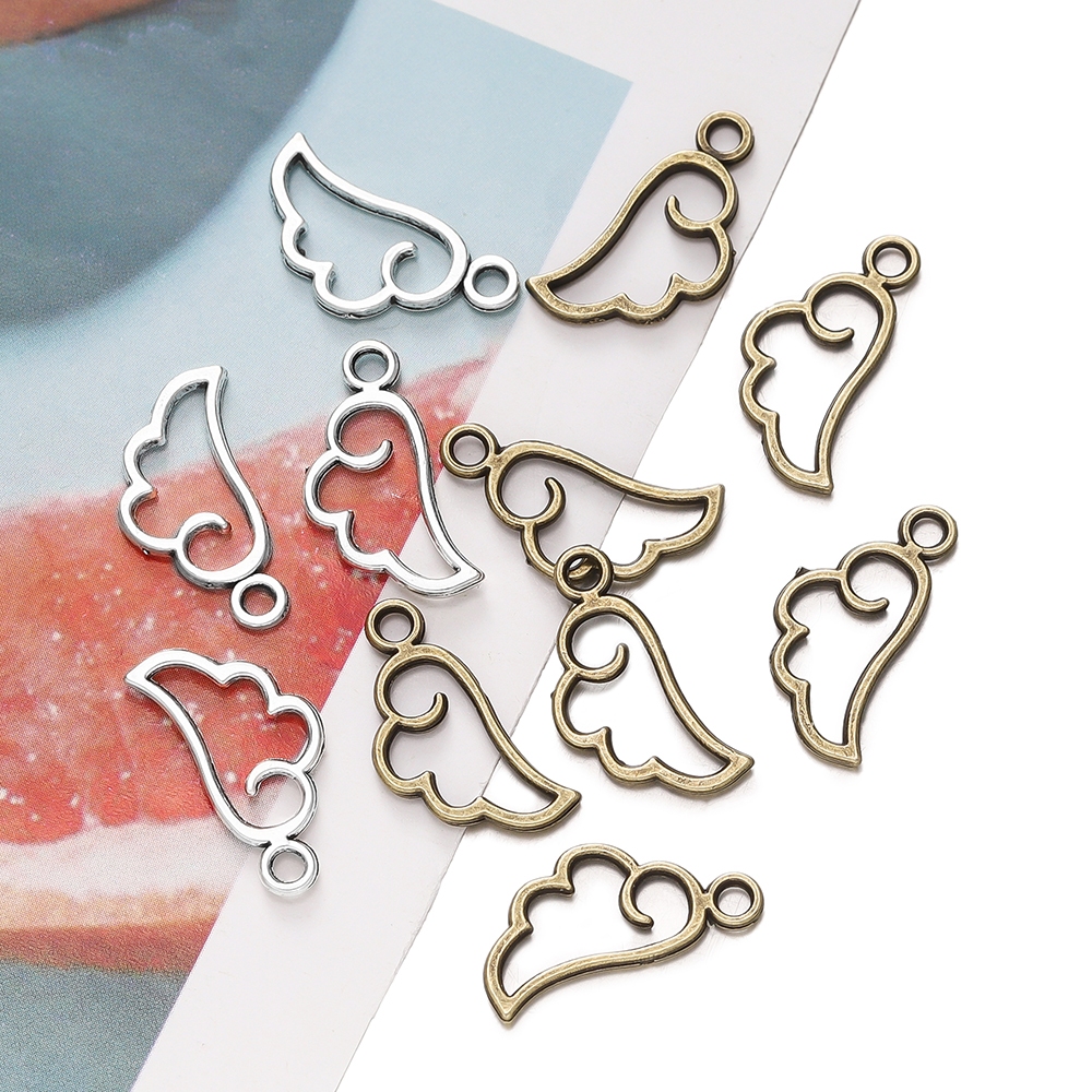 จี้ปีกนางฟ้าชุบเงิน 10-50ชิ้น โลหะผสม สำหรับDIYสร้อยข้อมือ สร้อยคо́ - รูปที่ 5