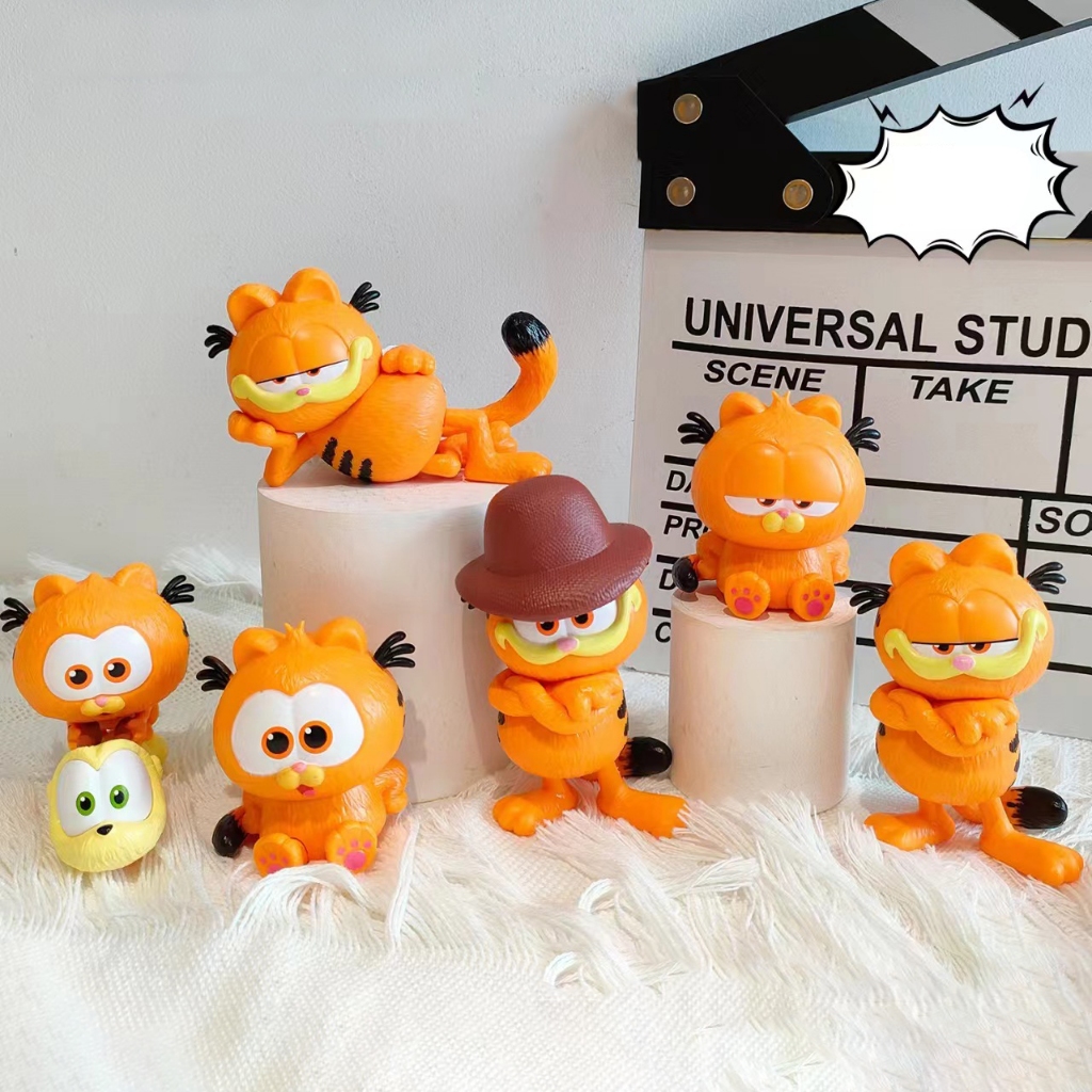 6 ชิ้น/เซ็ต 6-10 ซม.อะนิเมะ Garfield รูป Hilius Comedy Cat Garfield Adorkable รุ่น Q PVC ตัวเลขการกระทําตุ๊กตาของเล่นของขวัญ