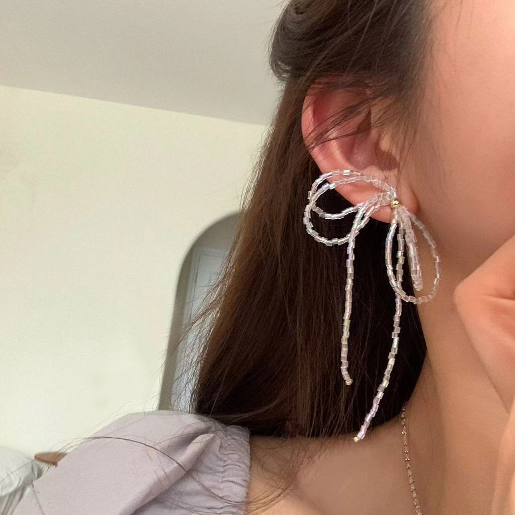 ซอก ลูกปัดโบว์พู่ต่างหูสไตล์ใหม่ร้อนขายฤดูร้อนที่เรียบง่ายต่างหูสด