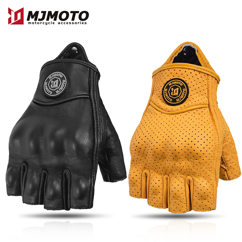 ใหม่วินเทจรถจักรยานยนต์ถุงมือครึ่งนิ้วการรับรองซีอีฤดูร้อนระบายอากาศป้องกันการตกลื่นครึ่งนิ้วหนังแพะถุงมือหนังสําหรับย้อนยุคเจ้าชายล่องเรือ โมโต ขี่อุปกร