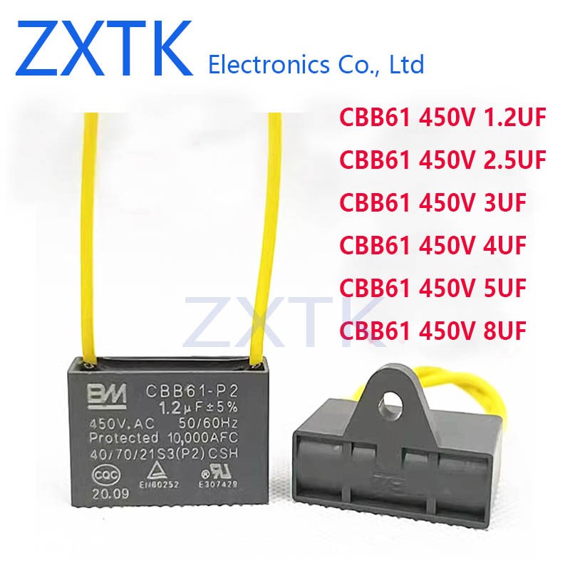 CBB61-P2 เริ่มต้นตัวเก็บประจุ 2PCS 1.2UF 2.5UF 3UF 4UF 5UF 8UF 10UF Ceig พัดลมช่วง Hood 450V Mlb