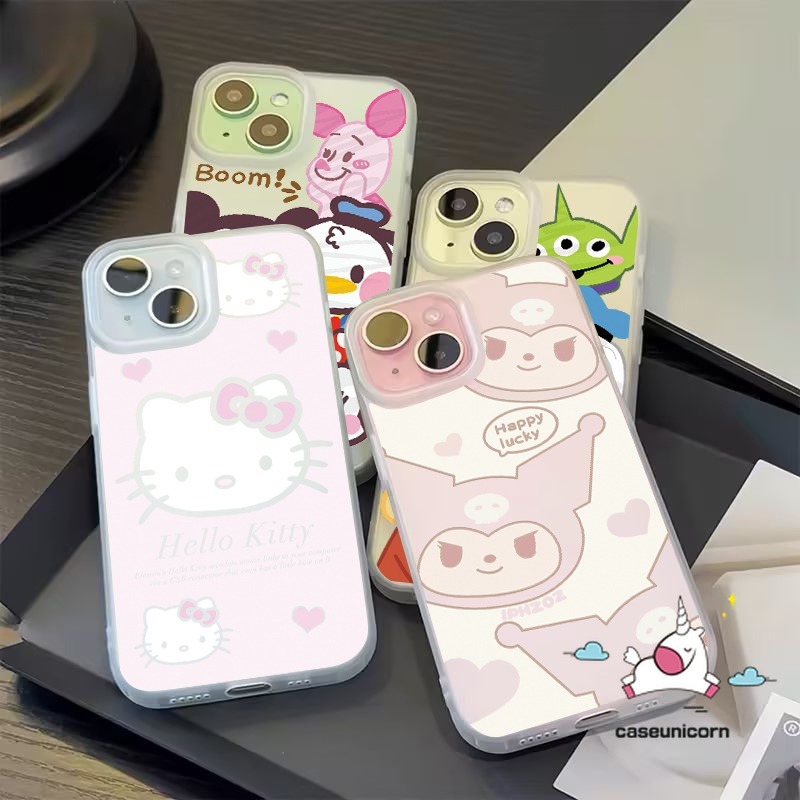 การ์ตูนมิกกี้เมาส์หรูหราหลุมขนาดใหญ่ Frosted สําหรับ IPhone 7Plus 11 13 12 15 14 Pro MAX 6 8 7 6s Plus XR X XS MAX SE 2020 แฟชั่นน่ารัก Kuromi Hello Kitty Doodle กรณี