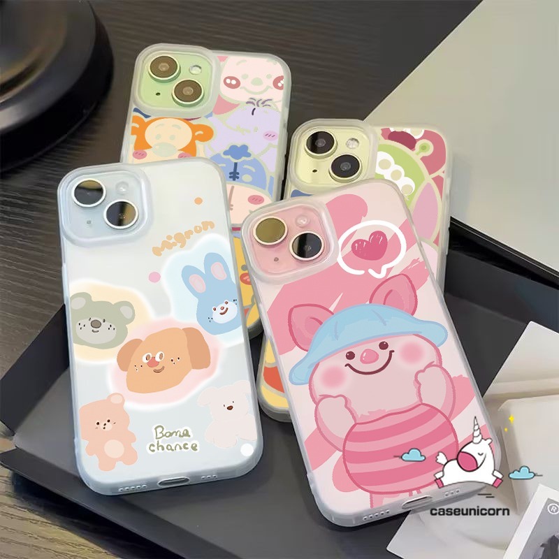 น่ารัก Graffiti ตลกลูกสุนัขหรูหราหลุมขนาดใหญ่ Frosted สําหรับ IPhone XR 11 15 1314 12 Pro MAX 7Plus XS MAX X 6 8 6s 7 Plus SE 2020 แบรนด์อินเทรนด์การ์ตูน Winnie Soft Case