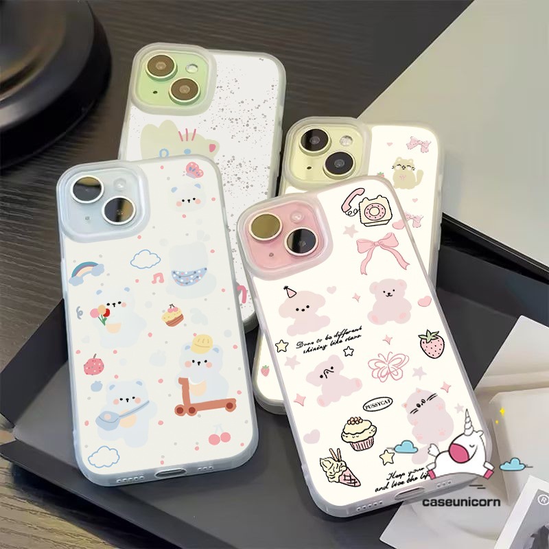 การ์ตูนผีเสื้อน่ารัก Retro หมีลูกแมว Doodle Bow สําหรับ IPhone 11 13 16 14 15 12 Pro Max 7Plus XR X XS MAX 6s 8 7 6 Plus SE แฟชั่นหรูหราขนาดใหญ่กรณี Frosted