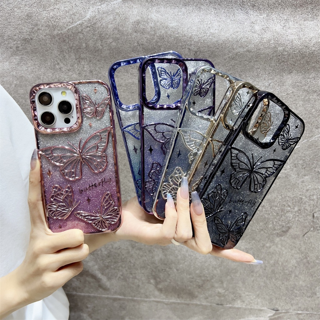 เคส IPhone สําหรับ IPhone 16 ProMax 15 Pro Max 15Plus 14 Pro Max 13 Pro Max 11 12 Pro Max TPU จีบผีเสื้อสามมิติ
