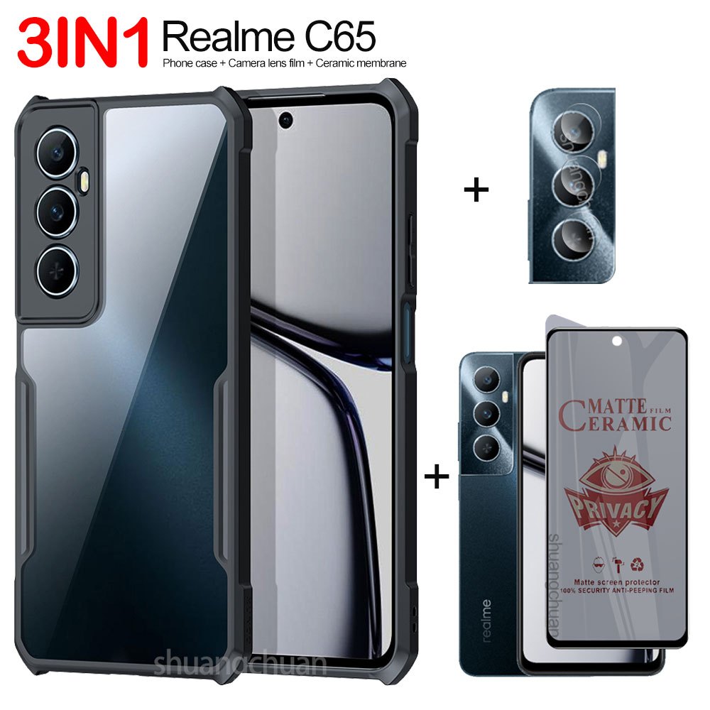 3in1 สําหรับ Realme C65 เคสโทรศัพท์ Realme C65 เซรามิคป้องกันฟิล์ม + เลนส์ฟิล์ม + กันกระแทกเคสโทรศัพ