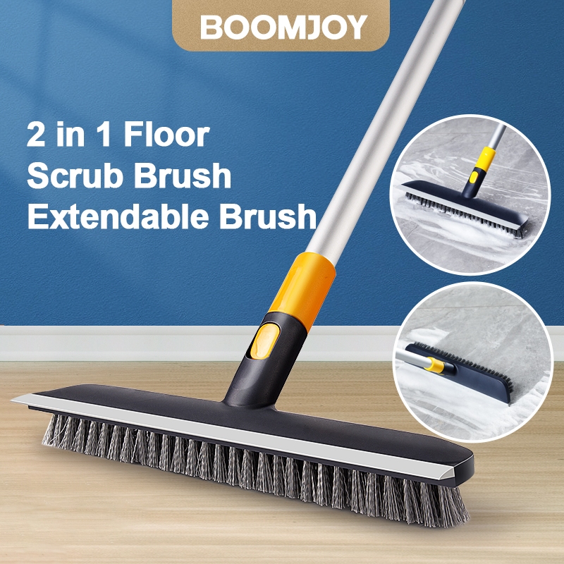 BOOMJOY 29ซม.แปรงขัดพื้น,แปรงขนแปรงแข็ง2-ใน-1และเศษนุ่มด้ามยาวยืดไสลด์,เครื่องมือทําความสะอาดพื้นคอนกรีตสําหรับดาดฟ้าห้องครัวอ่างอาบน้ําโรงรถ ปาย
