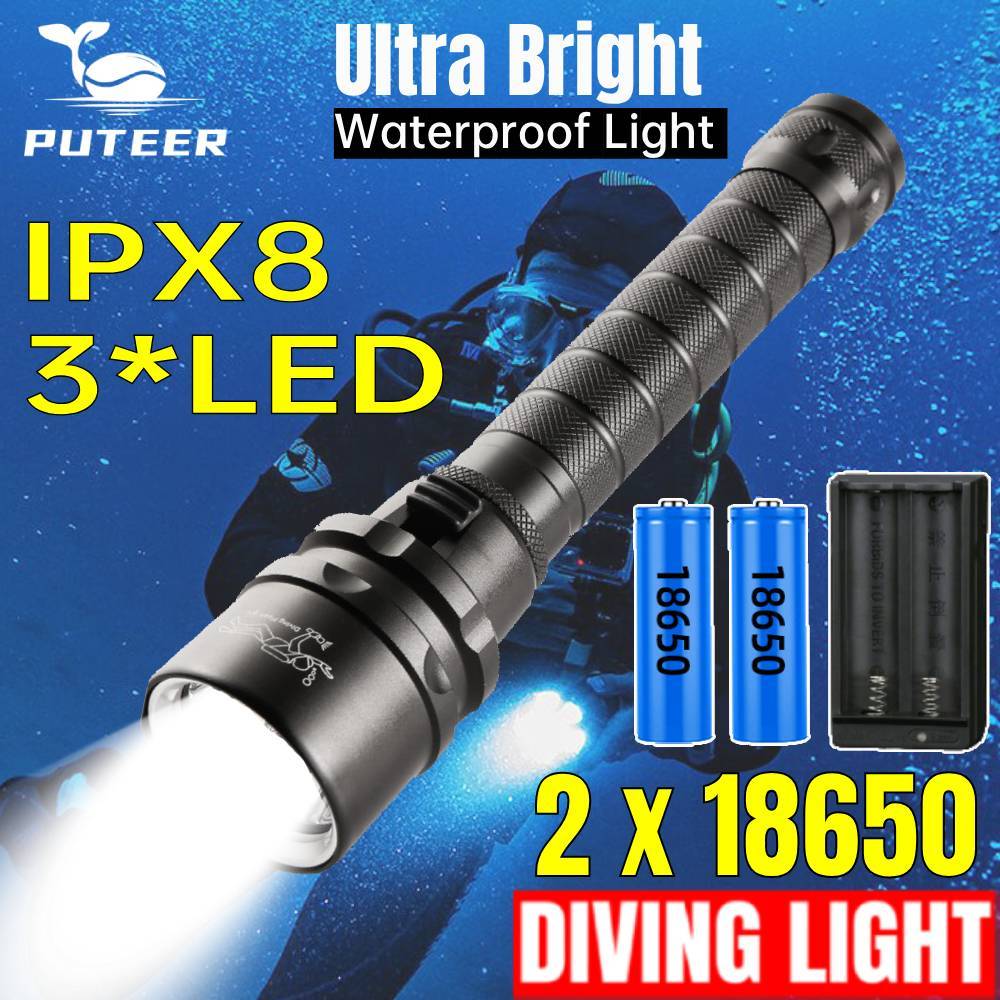 ไฟฉายดําน้ํา LED 8000 Lumens กันน้ํา 100M สําหรับดําน้ําลึก Scuba ไฟฉายใต้น้ํา Menyelam lampu Selam กันน้ํา最深100米