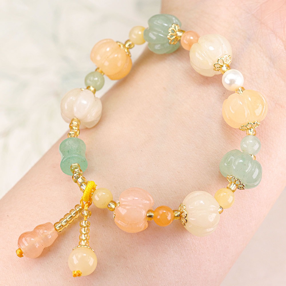 สร้อยข้อมือหยกธรรมชาติฟักทองรูปร่างลูกปัดกลมแสงสีเขียวสร้อยข้อมือหยกสีแดง