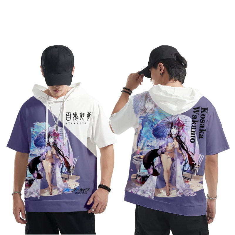 อะนิเมะใหม่ Blue Archive Kosaka Wakamo/Kuda Izuna/Yabuki Syuro แขนสั้น Hoodie ญี่ปุ่นแฟชั่นผู้ชายหลว