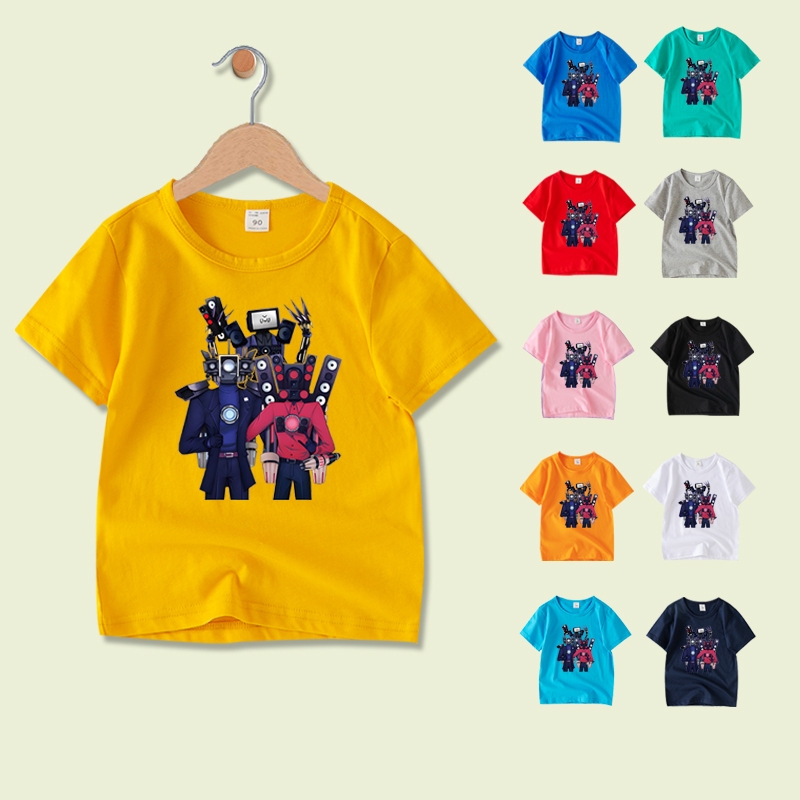 เสื้อยืดเด็กผู้ชาย Skibidi Toilet Titan สกีบีดี้ทอยเล็ต เสื้อเด็ก แขนสั้น ผ้าฝ้าย 100%  8 สี NE024