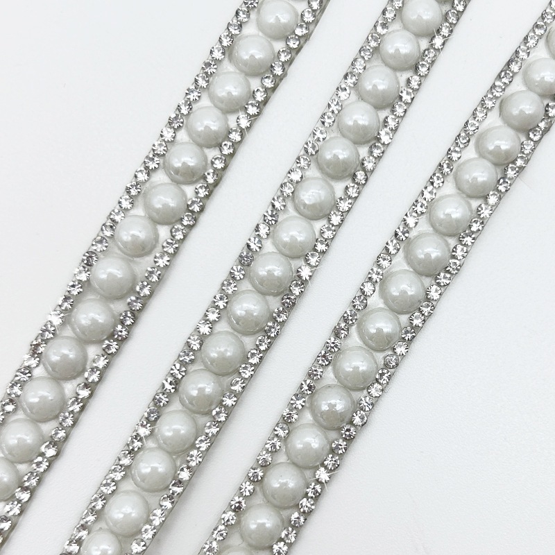 1 หลา 90 ซม.ลูกปัดมุก trim rhinestone ตกแต่ง rhinestone trim Self กาวคริสตัลผ้าสําหรับเสื้อผ้าหัตถกรรม