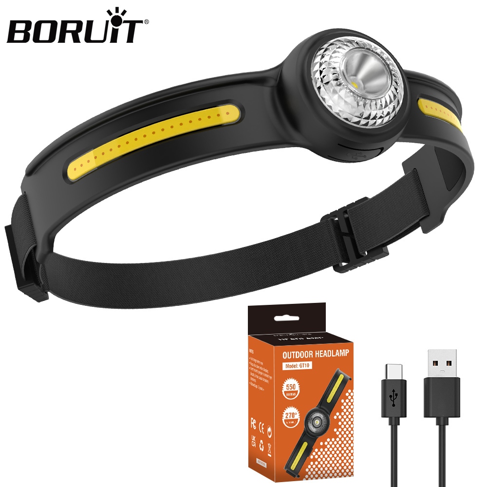 Boruit GT10 ไฟหน้า LED Type-C ไฟหน้ากันน้ําแบบชาร์จไฟได้พร้อมฟังก์ชั่นหน่วยความจํา