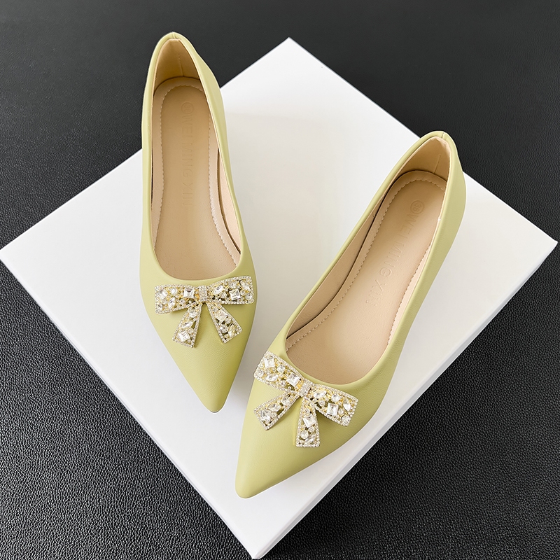 ผู้หญิง Rhinestone Bow knot ปั๊มปากตื้น Slip บน Casual Chunky รองเท้าส้นสูงอเนกประสงค์ Soft Sole รองเท้า