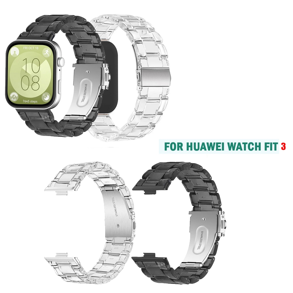 สายเรซิ่นโปร่งใสสําหรับ Huawei Watch Fit 2 3 4 5/Fit ใหม่/ SE/ รุ่นพิเศษ / Fit2 /Fit3 Fit4 Fit5 Pro รุ่นพิเศษนาฬิกาเปลี่ยนวงผู้หญิงผู้ชายสร้อยข้อมือ