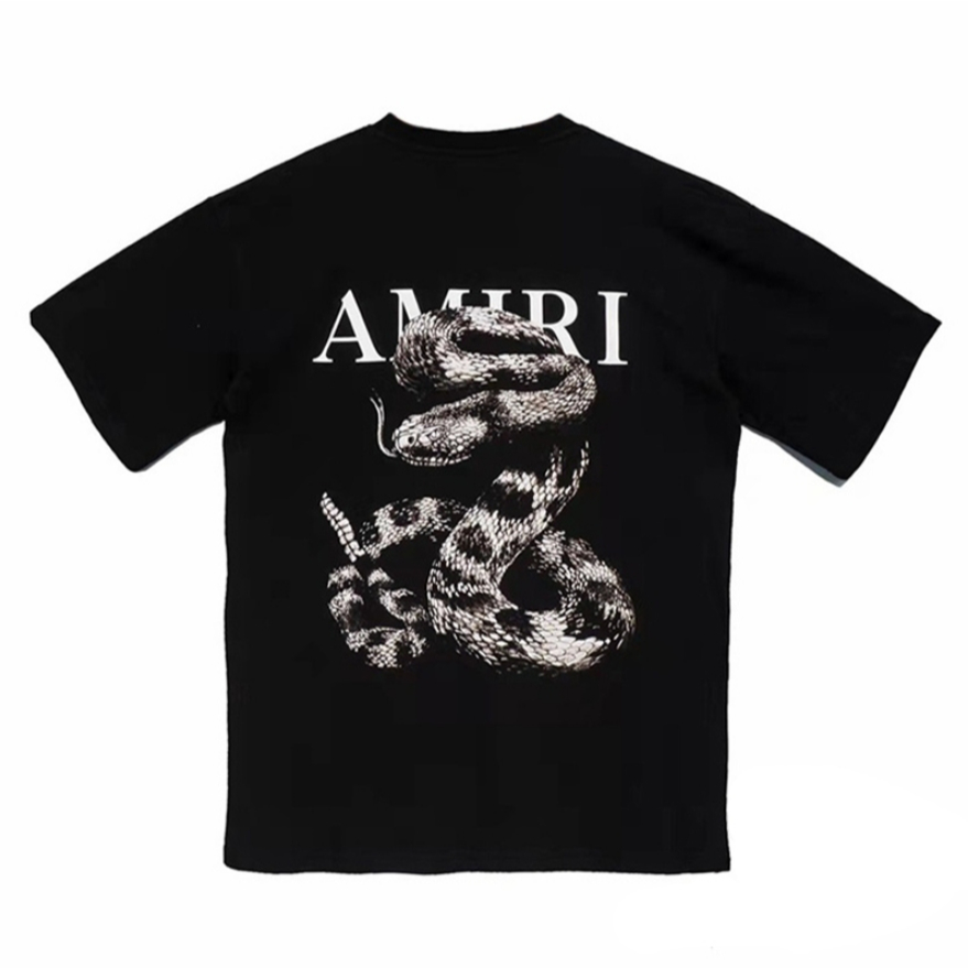 Amiri New Pattern Python เสื้อยืดแขนสั้นคอกลมลําลองสําหรับบุรุษและสตรีพร้อม Sidewinder Snake Venom P