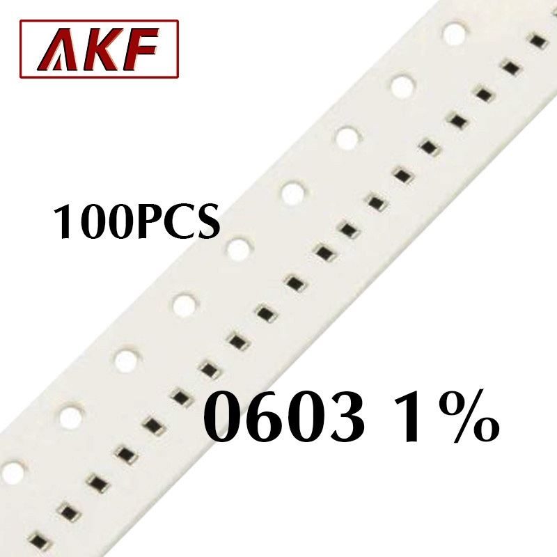 100PCS 0603 1% SMD ตัวต้านทานชิปโอห์ม 0R 10R 100R 1K 4.7K 5.1K 10K 100K โอห์ม