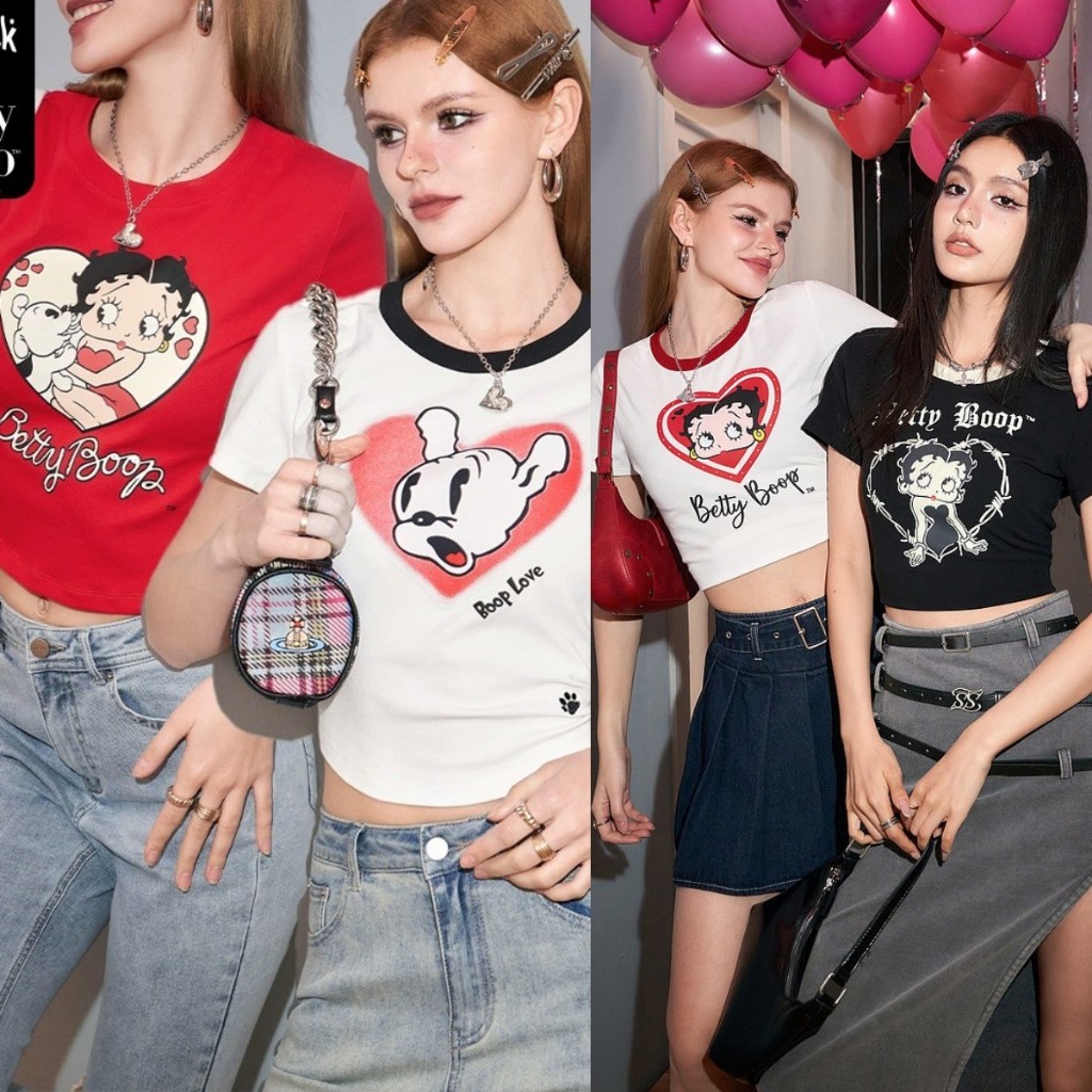 Betty BOOP Babytee เสื้อครอปสตรีสไตล์เกาหลีฤดูร้อนใหม่แขนสั้นแน่นรอบคอเสื้อยืดสาว Street เสื้อยืดเซ็กซี่เสื้อกอดสําหรับผู้หญิง
