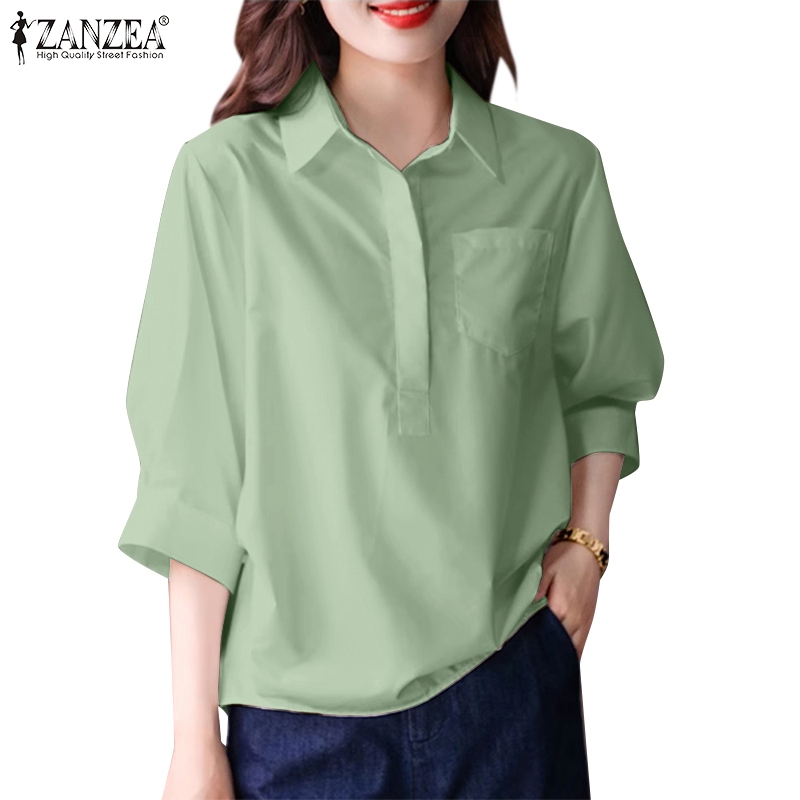 ZANZEA เสื้อเชิ้ตแขนยาวสไตล์เกาหลีสำหรับผู้หญิง สวมใส่สบายในวันพักผ่อน