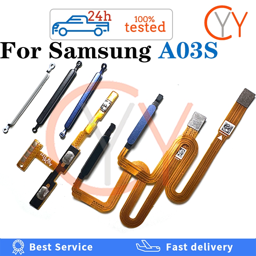 สําหรับ Samsung Galaxy A03S A037F กลับปุ่มเครื่องสแกนลายนิ้วมือเซ็นเซอร์กลับปุ่มปรับระดับเสียงสวิตช์ไฟเปิดปุ่ม Flex Cable